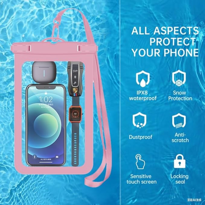 [Up to 8.9" 2 Pack Waterproof Phone Pouch Case,Waterproof Phone Bag for iPhone 17 16 15 14 13 Pro Max Plus Galaxy S25 S24 Ultar Plus+,IPX8 Cellphone Dry Bag Beach Travel Essentials-Pink