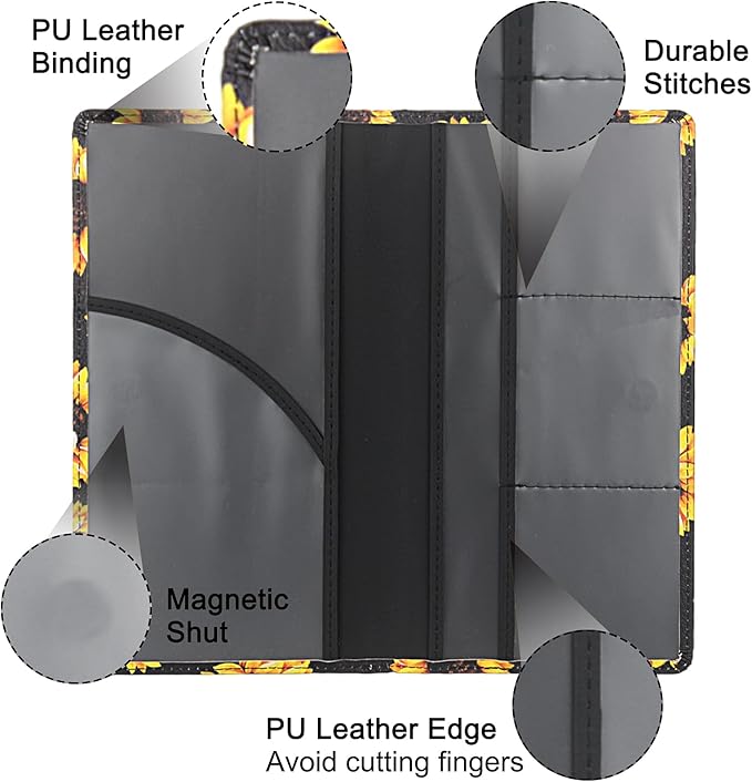 Premium Car Registration & Insurance Card Holder with Magnetic Shut, Vehicle Glove Box Car Organizer - For Documents, Cards, License (Sunflower B)