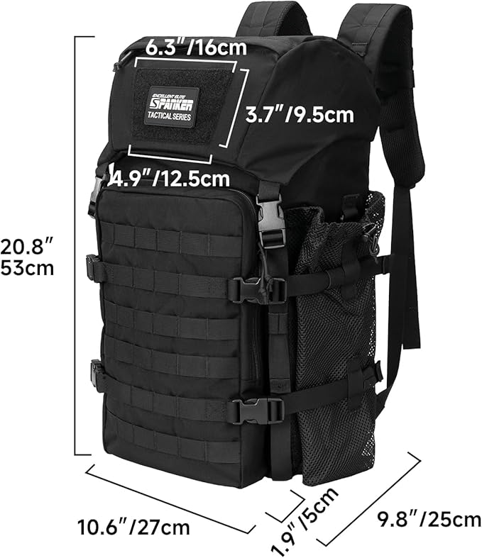 EXCELLENT ELITE SPANKER 40L Camping Hiking Backpack for Men and Women Tactical Military Backpack Large Rucksack Assault Pack Bag for Outdoor Camping, Hiking,Travel Backpacking(Black)