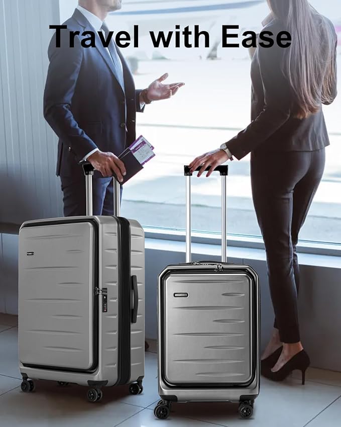 Luggage Sets 2 Pieces, 20 Inch Carry On Luggage and Expandable 28 Inch Checked Luggage with Spinner Wheels, Lightweight ABS+PC Hard Shell Suitcase with Front Opening, TSA Lock (Gray, 20/28)