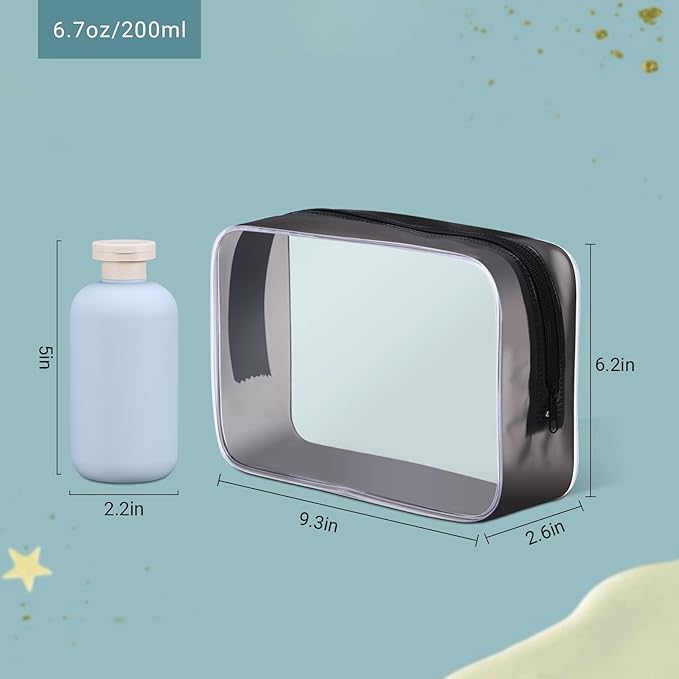 ASEVAT 6.7 oz Plastic Squeeze Bottles for Shampoo, Travel Containers for Toiletries, Leak Proof, Refillable for Lotion, Cream and Liquids (3 Pcs)