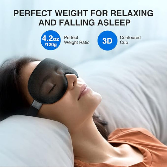 YFONG Weighted Sleep Mask, Women Men 3D Eye Mask Blocking Lights Sleeping Mask (4.2oz/120g), Pressure Relief Night Sleep Eye Mask with Adjustable Strap, Eye Cover Blindfold for Travel Nap Yoga, Gray