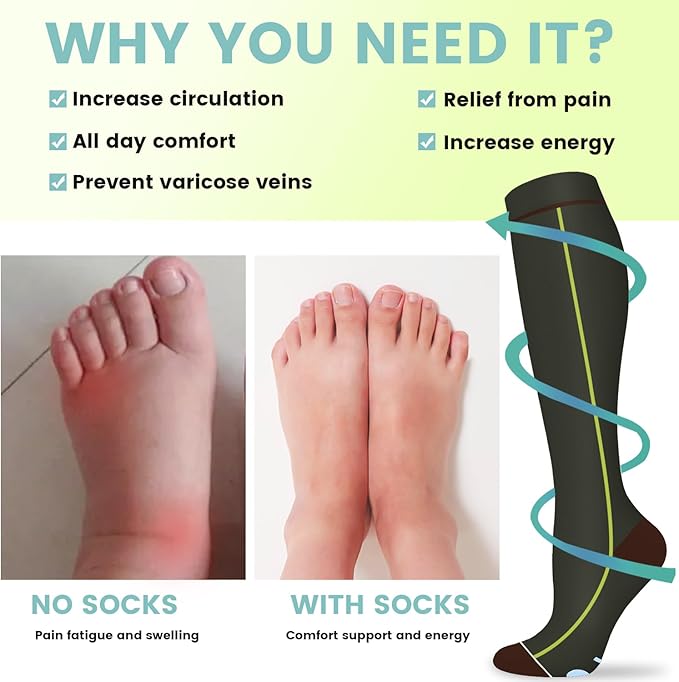 Copper Compression Socks 15-20 mmHg for Men & Women 8 Pairs – Circulation Support for Nurses, Travel, Running, Hiking, Soccer