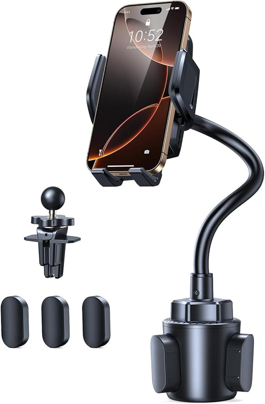 TECKNET Cup Phone Holder for Car - Adjustable Gooseneck Cup Holder Cradle Car Mount with Air Vent Holders & Expandable Base, Cell Phone Holders for iPhone 17/16 Pro Max and All Cell Phones, Cars model