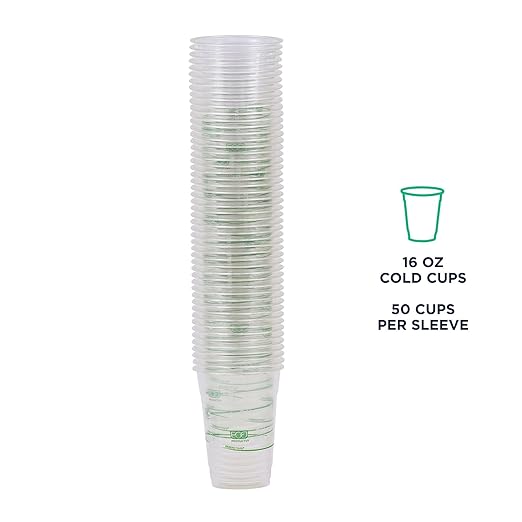 ECO PRODUCTS GreenStripe Clear Compostable 16oz PLA Plastic Cups, Case of 1000, Disposable Renewable Plant-Based Cold Cups, For Cold Drinks & Snacks, BPI Certified, ASTM Compliant.