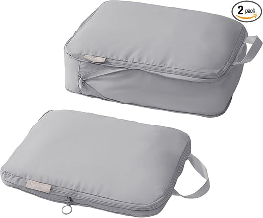 tianzong Compression Packing Cubes for Suitcases, Luggage Organizer Bags Set for Travel (Grey, 2 Pack Medium)