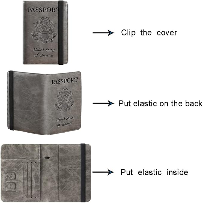 Passport Holder Cover Wallet Travel Essentials RFID Blocking Leather Card Case International Must Haves Travel Accessories for Women Men(113#Grey)