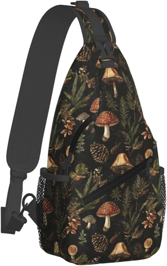 Botanical Mushroom Sling Backpack Crossbody Bag Casual Chest Bags Travel Hiking Daypack Shoulder Bag for Women Men