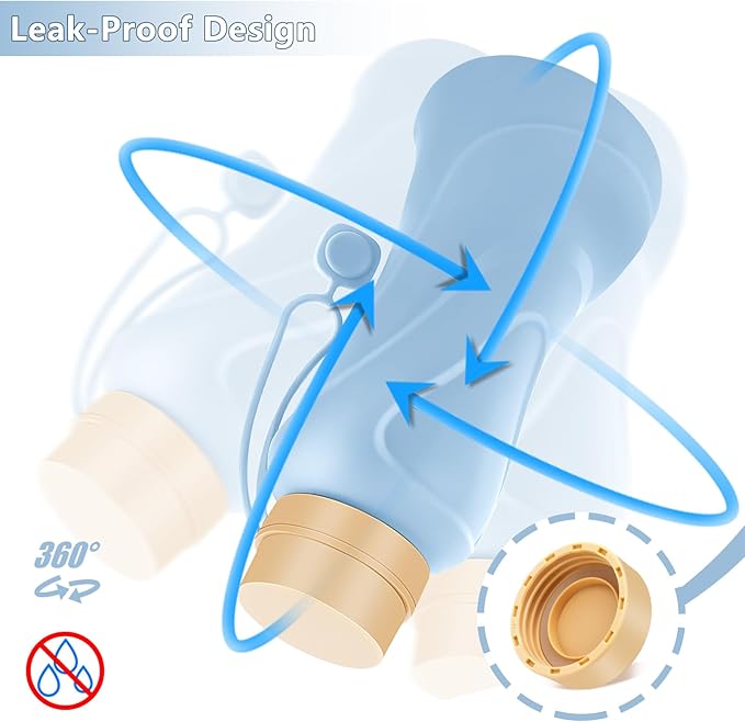 Collapsible Water Bottles,650ml,Leak Proof,Reuseable BPA Free Silicone Foldable Water Bottles,Durable Lightweight for Travel Gym Camping Hiking,Compact Size Portable Sports Water Bottle (Blue)