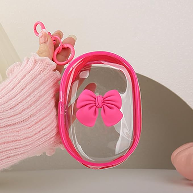 Charging Cable Storage Bag, Cute 3D Bow Tie Waves Design Transparent Compact Travel Cables Carrying Storages Case Electronic Accessories Charger Cord Wire Organizer, Rose Bow