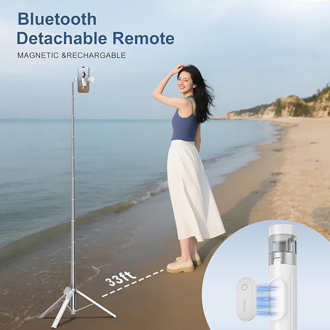 66" Automatic Phone Tripod Stand with Remote, Cell Phone Tripod for iPhone Video Recording & Live Streaming, Adjustable Selfie Stick Tripod for Content Creators, Vloggers,White