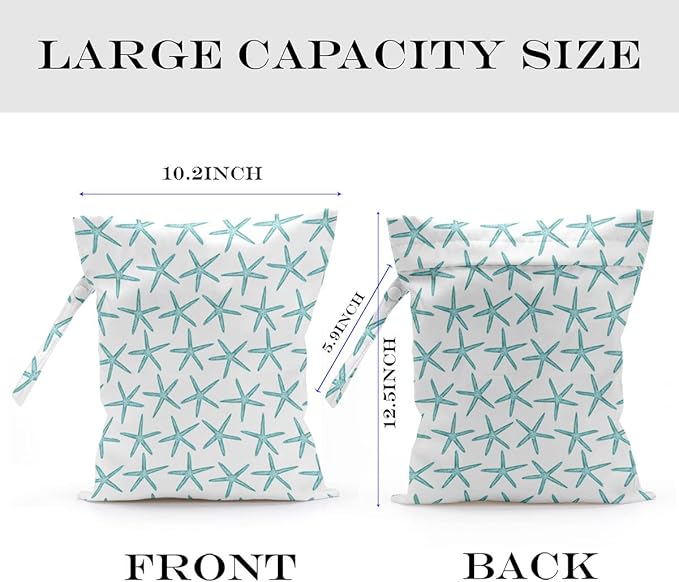 2 Pcs Wet Bag, Wet Dry Bag, Wet Bag for Swimsuit, Travel, Beach, Pool, Stroller, Diapers, Dirty Yoga Gym Clothes, Toiletries, Makeup Bag, Beach Bag Ocean Starfish Anchor Décor Birthday Gift for Women.