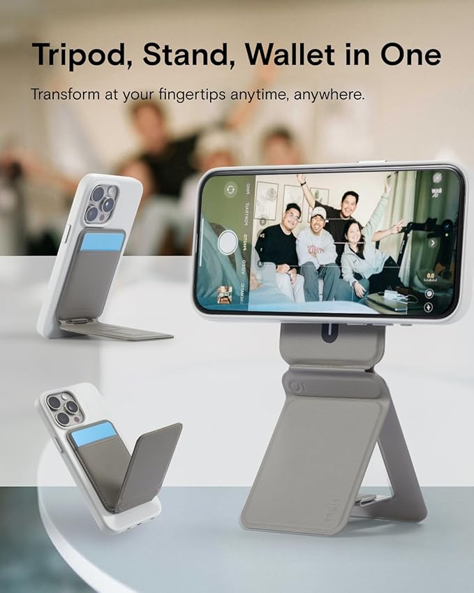 MOFT Phone Tripod Wallet, 3 in 1 Phone Stand Wallet, NFC-Supported Magnetic Phone Stand, MOVAS Vegan Leather Adjustable Card Holder, Taupe