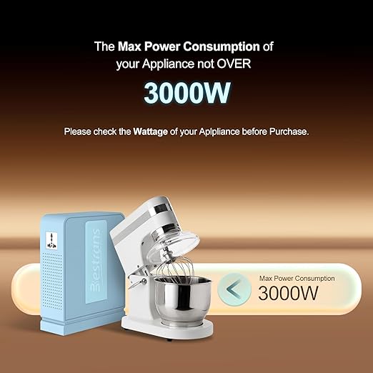 3000W Step Up Transformer 110v to 220v Converter, Heavy Duty Voltage Converter 110v to 220v with Dual Outlets, Overload Protection & Ultra-Quiet Design for Home Appliances, Light Blue