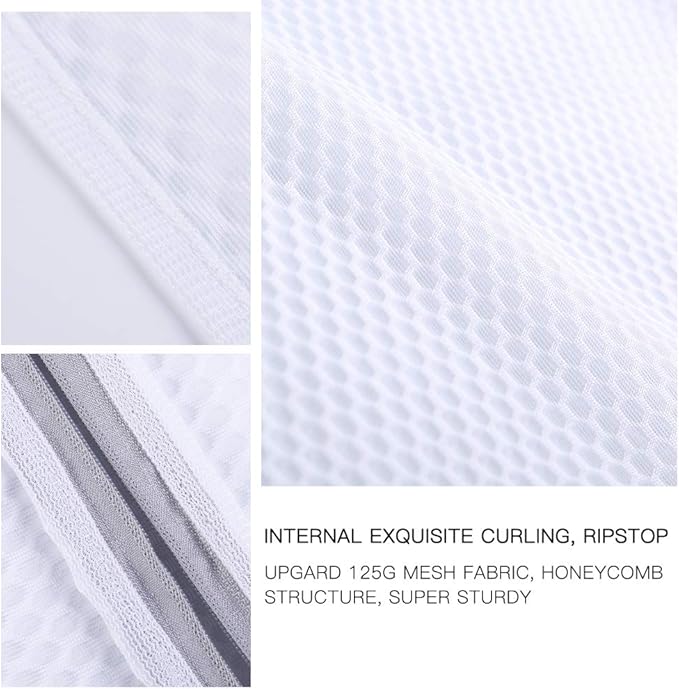 Kimmama Laundry Mesh Wash Bags, Lingerie Bags for Washing Delicates, White Net, Grey Zipper, 1L & 1M