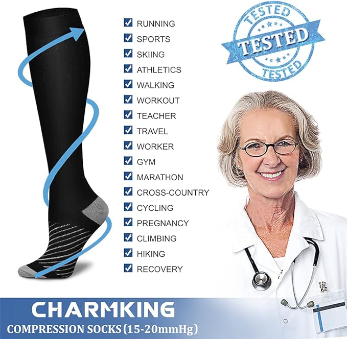 CHARMKING Compression Socks for Women & Men Circulation (8 Pairs) 15-20 mmHg is Best Support for Athletic Running,Cycling
