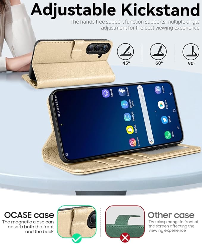 OCASE Compatible with Galaxy S25 Plus Wallet Case, PU Leather Flip Folio Case with Card Holders RFID Blocking Kickstand [Shockproof TPU Inner Shell] Protective Phone Cover 6.7 Inch 2025, Gold
