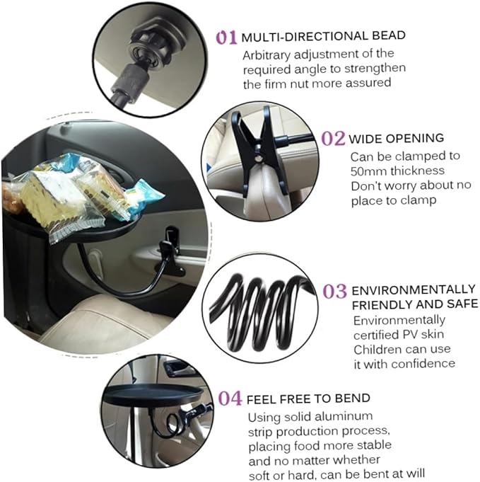 Car Interior Table, Car Cup Food Holder Clip-on Beverage Snacks Storage Swivel Tray Folding Dining Table, Clip-on Food Holder