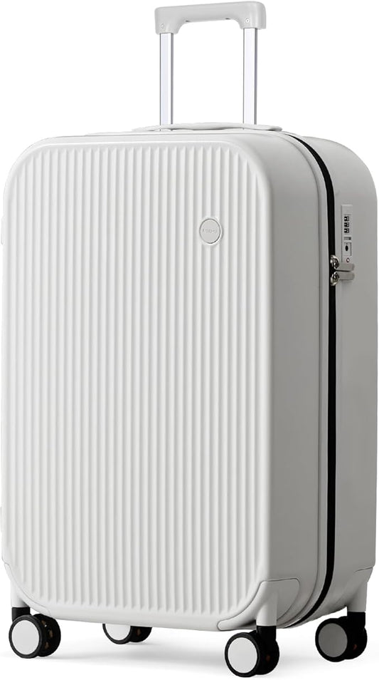 mixi 24 Inch Checked Luggage PC Hardshell Suitcases with Wheels for Travel Woman Men, Smoke White