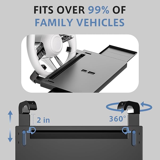 Steering Wheel Tray, Car Food Tray, Car Desk for Laptop, Multipurpose Car Table for Eating & Work, Adjustable Car Tray with Drawer and Anti-Slip Protective Adhesive