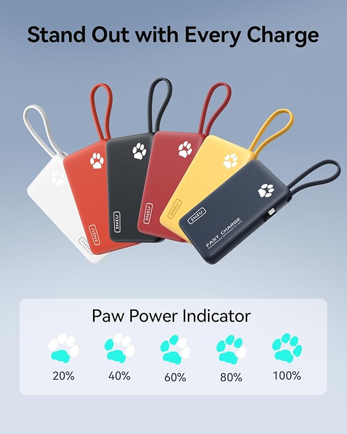 INIU Portable Charger, Slim 10000mAh Power Bank with Build in USB-C Cable, 45W Fast Charging Small Phone Charger, Flight Cruise Ship Trip Accessories Essentials for College Student Boy Girl, Yellow
