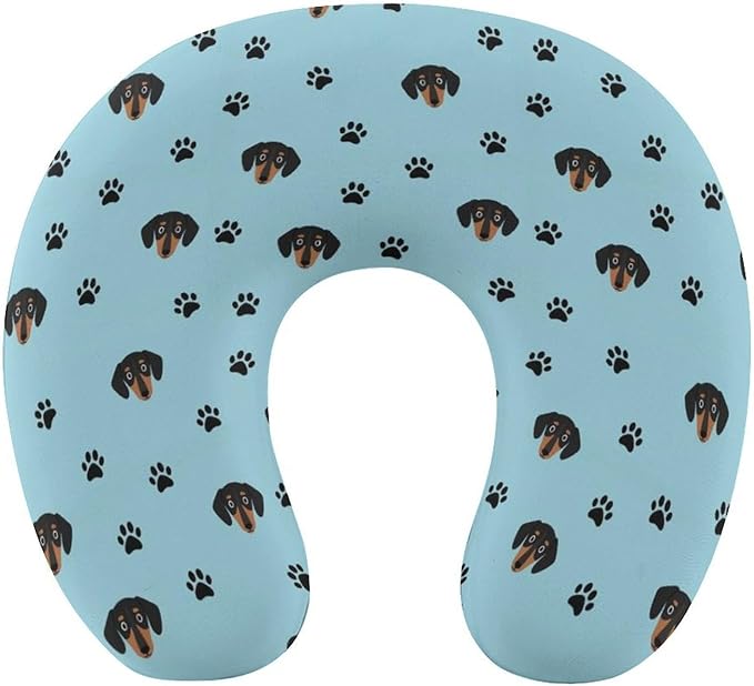 Memory Foam Travel Pillow Chin Head Support Cushion Little Dachshund Puppy Head Dog, Washable Removable Cover for Airplane Car Outdoor Sleep