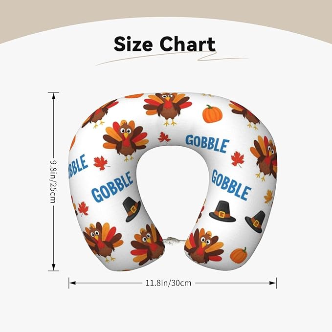 Breathable Neck Pillow for Sleeping Rest Nap Thanksgiving Funny Turkey, Airplanes/Car/Home Memory Foam Travel Cushion with Polyester Cover Washable for Women Men