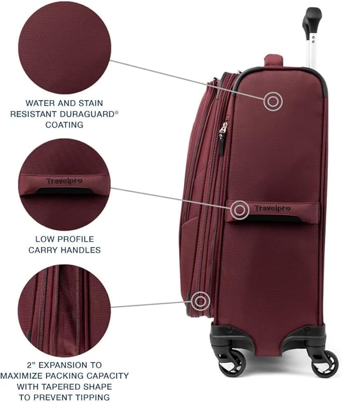 Travelpro Maxlite 5 Softside Expandable 3-Piece Luggage Set — Carry-On, Medium and Large Checked Luggage — Burgundy