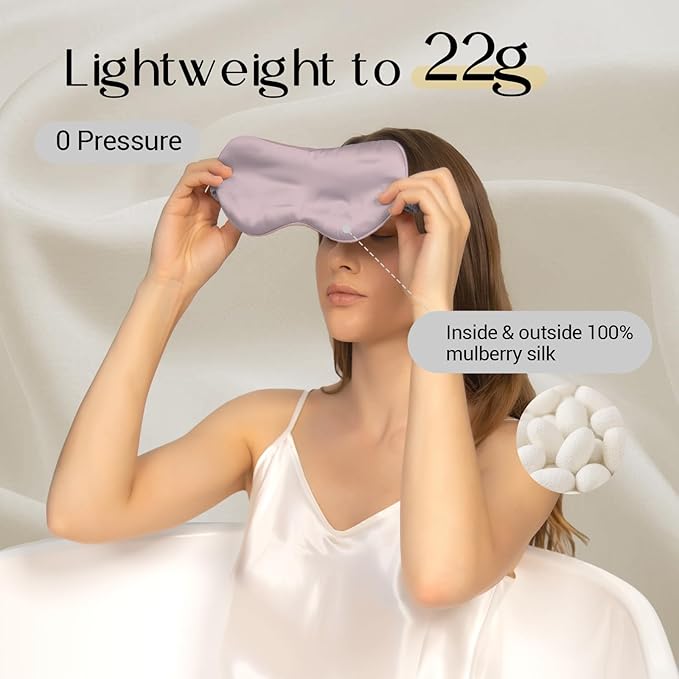 ZIMASILK 100% 22 Momme Pure Mulberry Silk Sleep Mask,Filled with 100% Mulberry Silk,Silk Wrapping Strap- Super Soft & Comfortable Sleep Eye Mask for Sleeping (Light Plum)