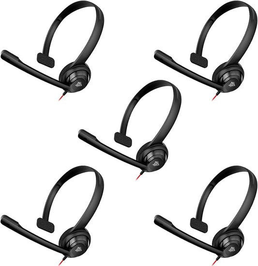 NUBWO HW02 USB Headset with Microphone Noise Cancelling &in-line Control, Ultra Comfort Computer Headset for Laptop pc, On-Ear Wired Office Call Center Headsets for Boom Skype Webinars, 5 Packs