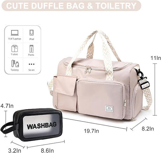 Small Gym Bag for Women, Travel Duffle Bag Carry On Weekender Bag with Shoe Compartment