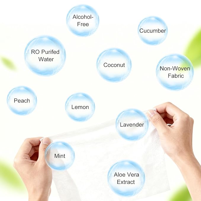 twoworld Individual Hand Wipes,Wet Wipes Individually Wrapped Bulk Cleansing Travel Size Wet Wipes for Travel Restaurant (Mint, lemon, lavender,cucumber, coconut, peach, and unscented,pack of 140)