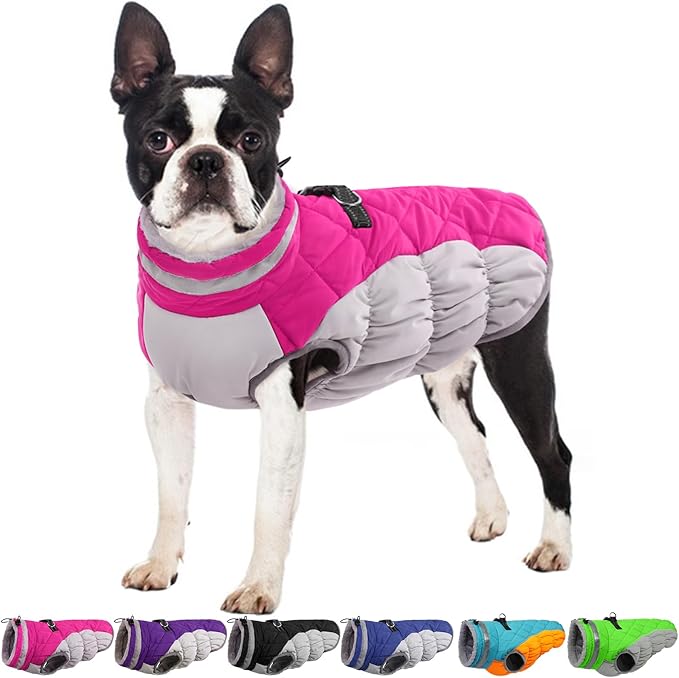 OUOBOB Dog Jackets for Medium Dogs,Medium Dog Coat,Warm Dog Winter Coat Zip Up Back,Waterproof Dog Jacket with D-Ring,Dog Cold Weather Coats with Fleece Lined, Dog Snowsuit Pug Boston Terrier M