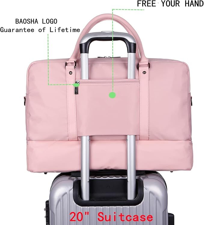 Baosha Vegan Leather Large Travel Duffel Tote Bag Carry On Weekender Overnight Bag With Shoe Compartment HB-38
