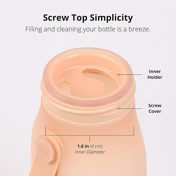 BLUE GINKGO Collapsible Water Bottle – Lightweight, Foldable Silicone Bottle for Travel, Hiking, and Camping (16.9oz, Made in Korea, Peach)