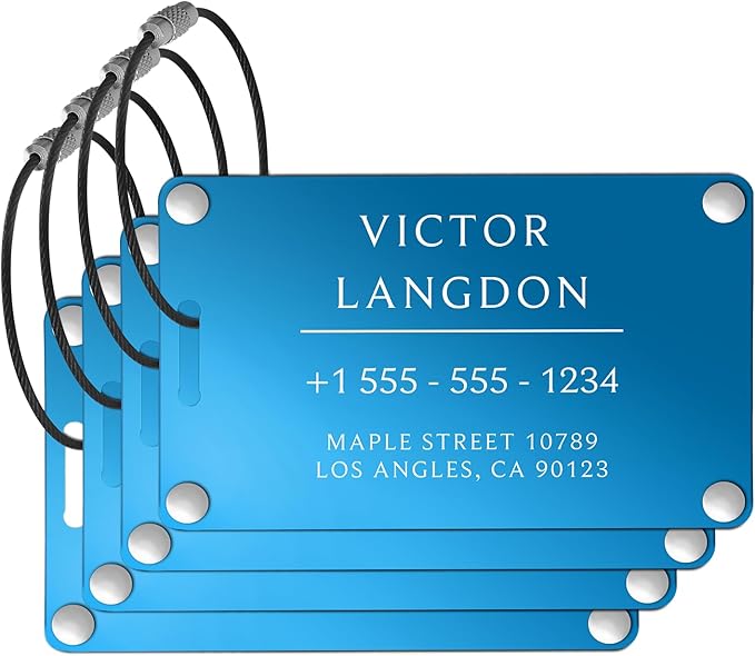 Luggage Tags for Suitcases 4 Pack: Personalized Luggage Tags for Backpacks & Bags Tags with Coustomizable Texts (Blue)