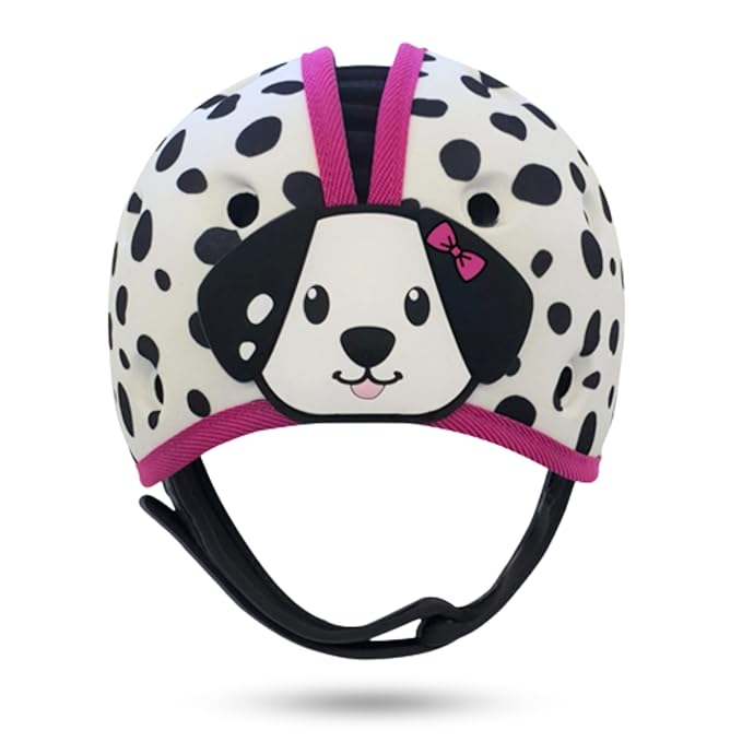 SafeheadBABY Soft Baby Head Protector Helmet for Crawling and Walking 7–24 Months – Ultra-Lightweight & Breathable Infant Safety Helmet That Grows with Your Baby (Head Circ. 40–52 cm) – Dalmatian Pink