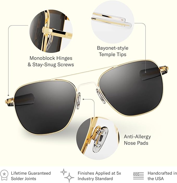 Randolph Eyewear Aviator Sunglasses for Men & Women – Non-Polarized & Polarized Lenses, 23k Gold UV Protection Sunglasses