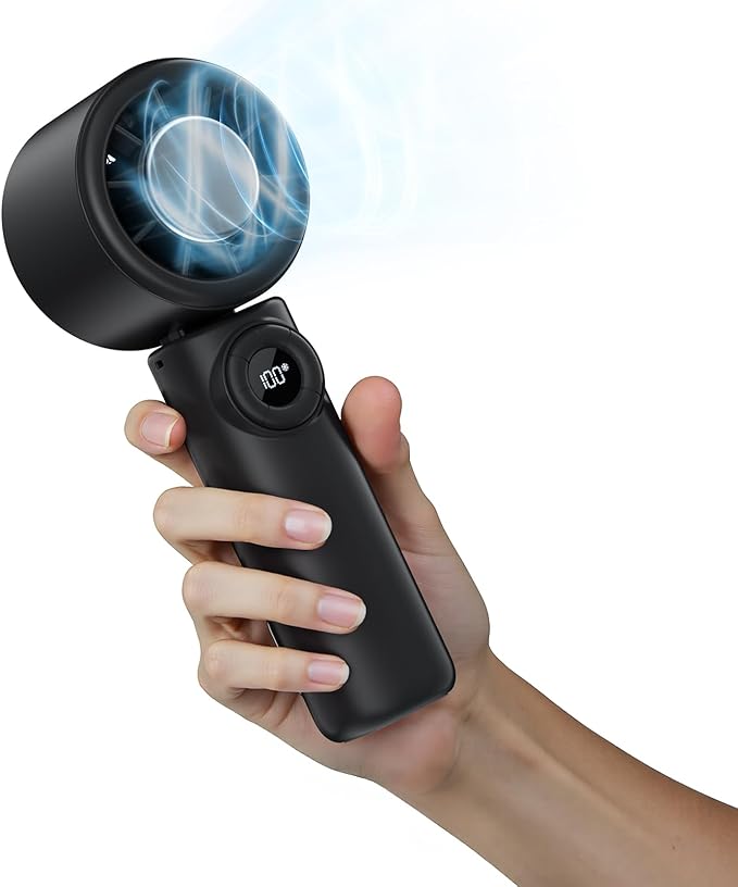 CIVPOWER Handheld Fan: Portable Small Ice Cooling Plate- 4000mAh Rechargeable 100 Gear High-Speed Turbo 10500 RPM - Personal Foldable Battery Operated for Travel Indoor Outdoor Women Men (Black)