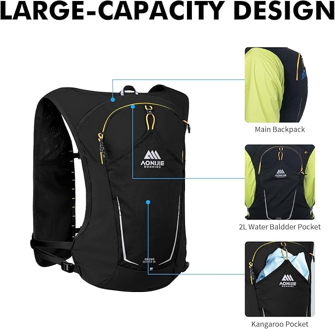 AONIJIE Running Hydration Vest for Men & Women, 8L Hydration Backpack, Multiple Pocket Designs for Water Bottles/Bladders, Lightweight Breathable for Hiking, Climbing, Marathon & Cycling - Green
