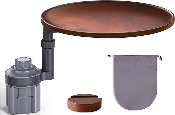 Car Desk for Laptop & Car Table Tray, Height-Adjustable 360° Rotating Wood Car Laptop Mount, Cup Holder Table, Steering Wheel Tray, Compatible with Tesla & Most Vehicles