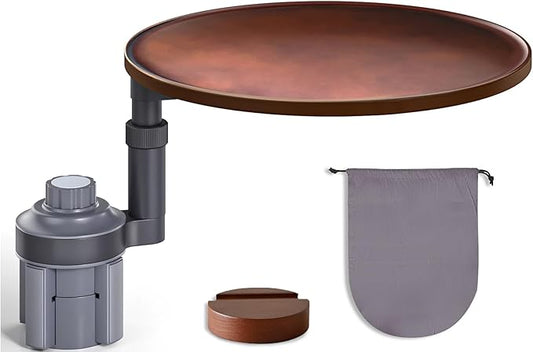 Car Desk for Laptop & Car Table Tray, Height-Adjustable 360° Rotating Wood Car Laptop Mount, Cup Holder Table, Steering Wheel Tray, Compatible with Tesla & Most Vehicles