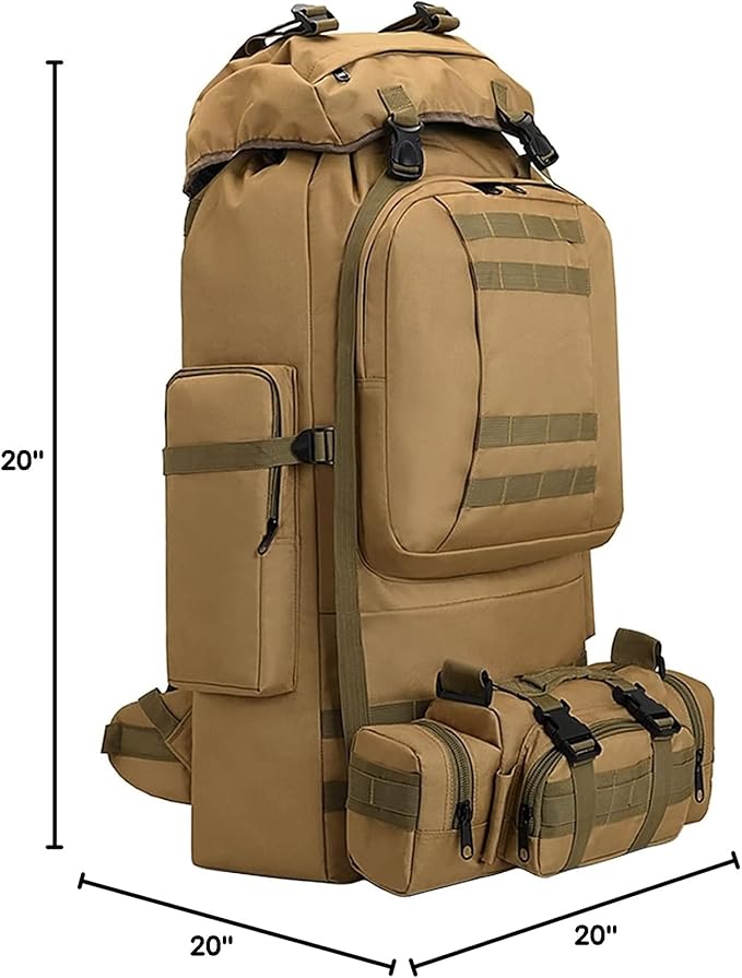 HongXingHai 100L Camping Hiking Backpack,Molle military Tactical rucksack backpack,Waterproof Lightweight Hiking Backpack (Khaki-C)