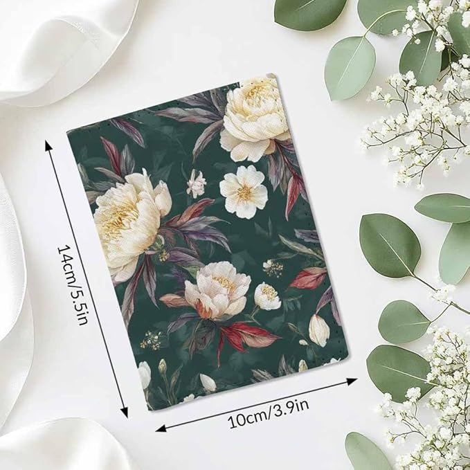 Peonies Passport Holder for Travel Floral Leaf Meadow Plants PU Leather Passport Cover Wallet Cute Passport Card Holder for Women and Men