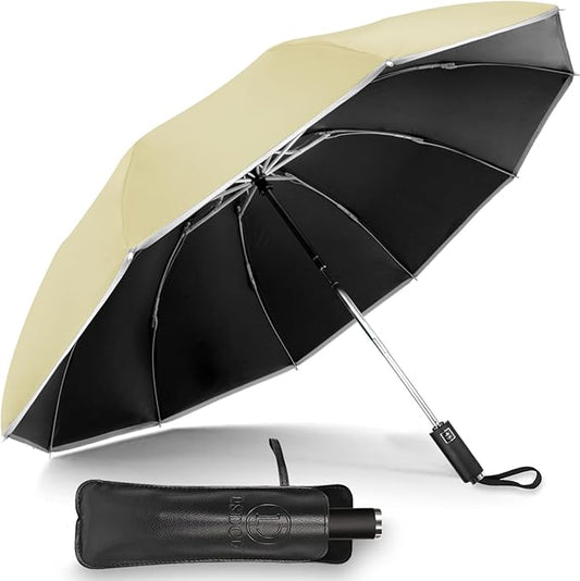 Travel Umbrella for Rain, Automatic Folding Windproof Umbrella with Case - Compact Reverse with 360° Reflective Stripe, Light & Portable Durable for Women & Men