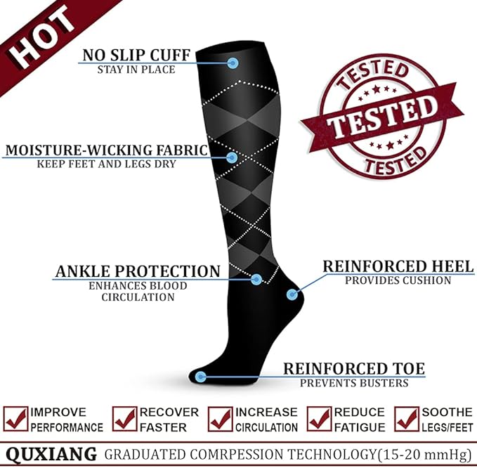 QUXIANG Copper Compression Socks for Women & Men Circulation (8 Pairs) - Best for Running Athletic Cycling - 15-20 mmHg