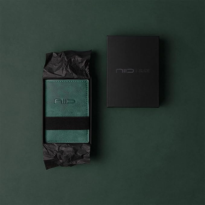 NIID Wallet for Men,Minimalist Front Pocket Wallet for Men - RFID Blocking Leather Bifold with Pop Up Card Holder, 2 ID Windows, Money Clip & Gift Box (Green)