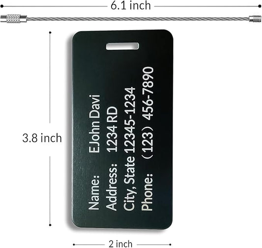 (5 Pack) Custom Personalized Luggage Tags-Customized Unique tag for Suitcase Backpack Travel,Bags (Black (3.8×2))