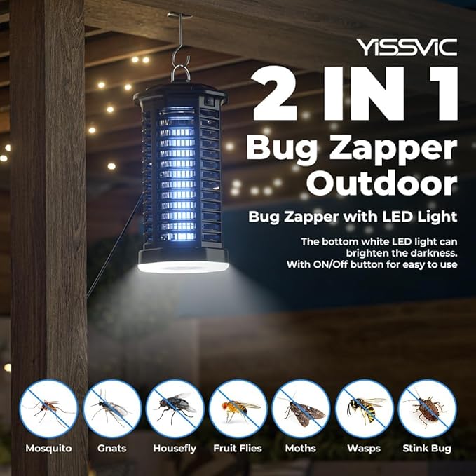 YISSVIC Bug Zapper Outdoor Indoor Waterproof Electric Mosquito Lamp Fly Zapper Killer Effective 4200V Plug in for Home Patio Office Courtyard (One-Light Control Bug Zapper)