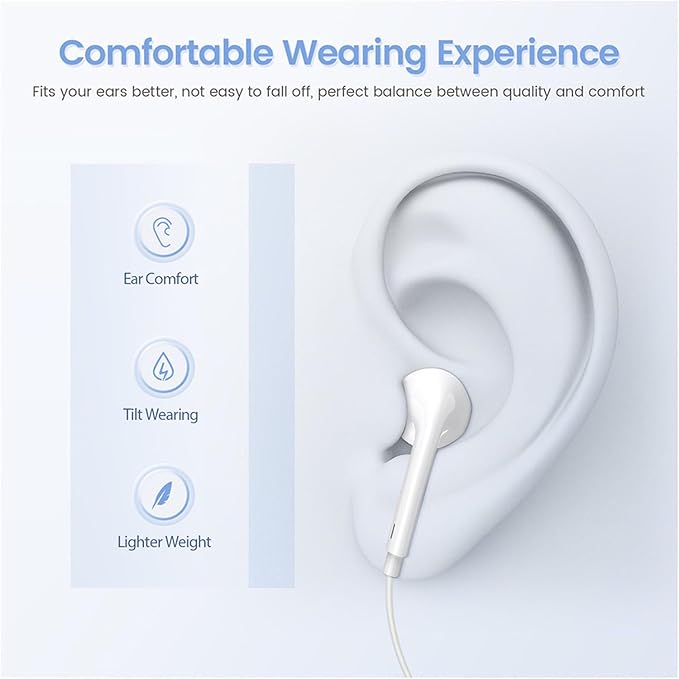 Wired Headphones for iPhone, MFi Certified, Built-in Mic & Volume Control, Noise Reduction in-Ear Earbuds, Plug & Play, Compatible with iPhone 14/13/12/11/X/8/7/SE, All iOS Systems